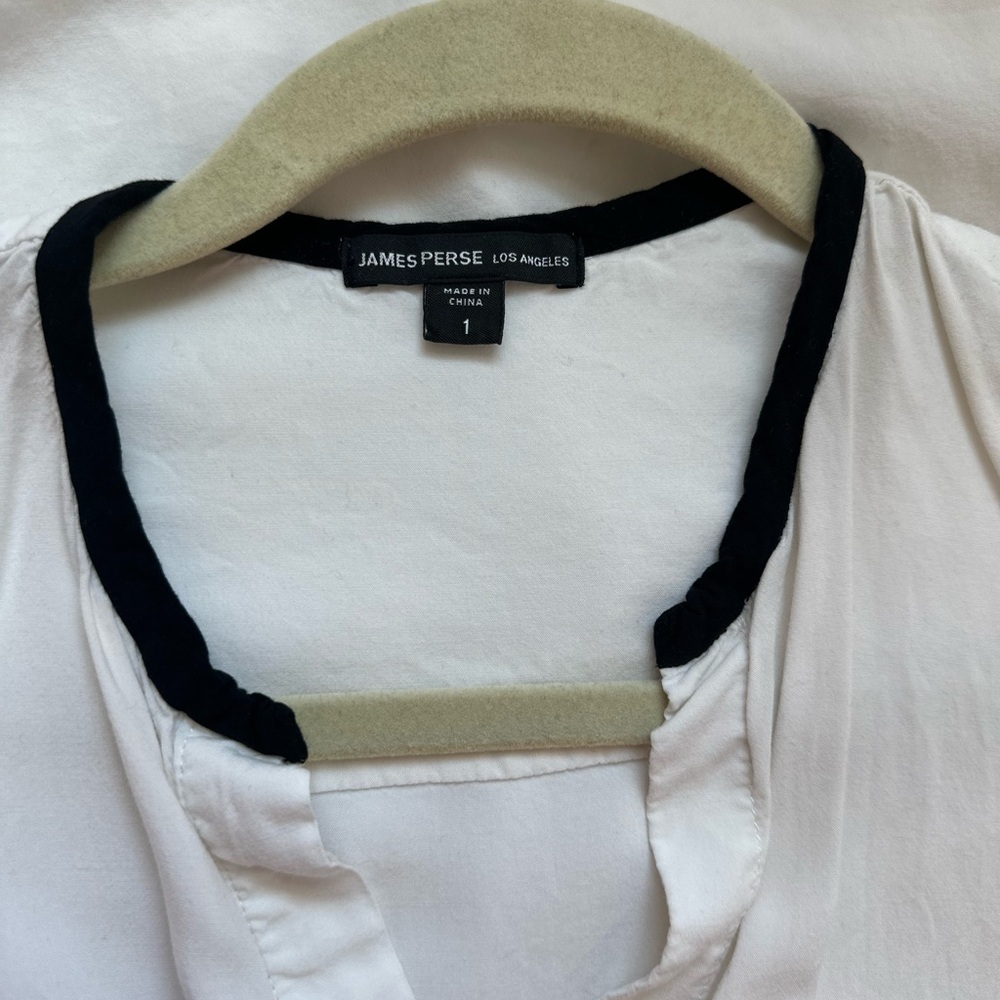 James Perse Long Sleeve Button Front Top With Contrast Colllar